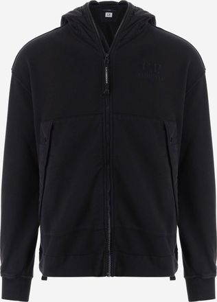 C.P. Company Black Goggle Detail Zip-Up Hooded Cotton Sweatshirt