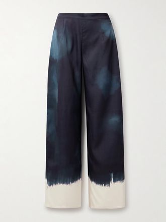 Dima Ayad Pantaloni A Gamba Larga In Twill Di Raso Tie-dye - Blu