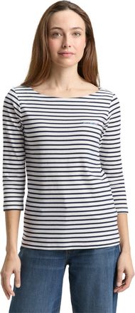 Tom Tailor 3/4-Arm-Shirt TOM TAILOR, Damen, Gr. XXL, sanftes wei&szlig; navy blau stripe, Single Jersey, Obermaterial: 97% Baumwolle, 3% Elasthan, gestreift, regular f