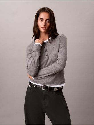 Calvin Klein Jeans Calvin Klein Womens Cotton Modal Rib Henley Top - Grey - XL