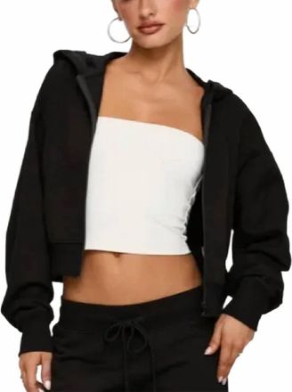 Princess Polly Revive Cropped Zip Up Hoodie In Black