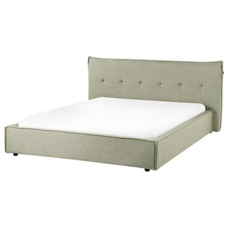 Beliani Cama De Agua Tapicer&iacute;a De Tela Patas Negras Con Cabecero Y Somier Dormitorio Verde 160 X 200 Cm Lestre