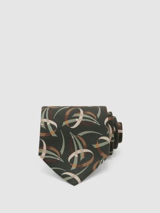 Reiss Green Silk Abstract-print Tie