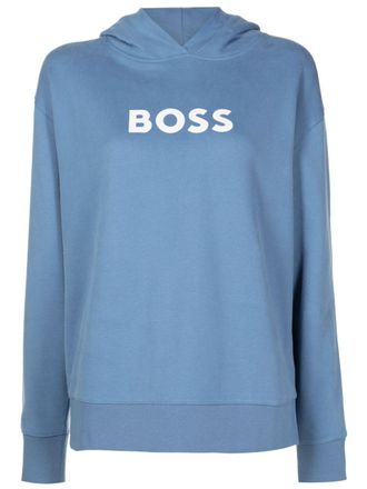 BOSS logo-print cotton hoodie - Blue