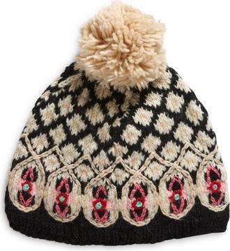 FRENCH KNOT Wool Pompom Beanie in Black at Nordstrom