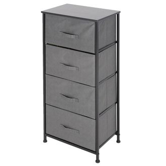 ML Design Ml Design Caja De Almacenaje De Tela Con 4 Cajones 45 X 30 X 94 Cm Gris Estante De Metal Negro Y Tablero Mdf C&oacute;moda Organizadora Sistema De Estanter&iacute;a