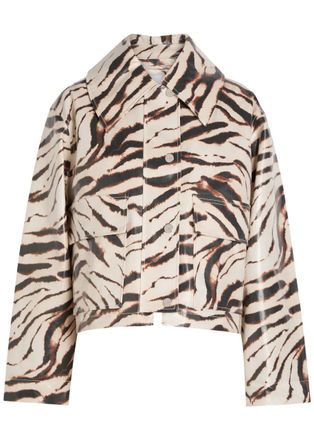 Ganni Zebra-print Laminated Barn Jacket - White - XS/S (UK6-8 / XS)