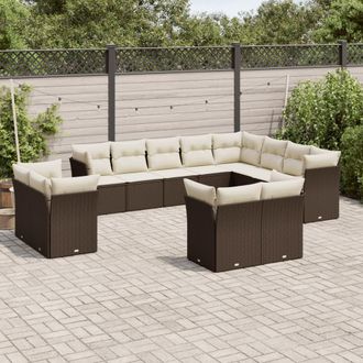 vidaXL Set De Sof&aacute;s De Jard&iacute;n Y Cojines 12 Pzas Rat&aacute;n Sint&eacute;tico Marr&oacute;n Vidaxl