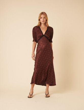Nobody's Child Brown Polka Dot Jacquard Angela Midi Dress
