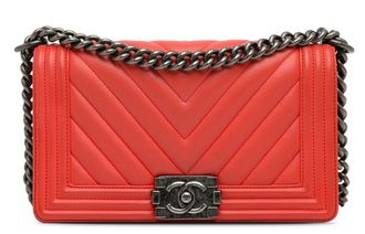 Chanel Red Chevron Medium Calfskin Boy Bag