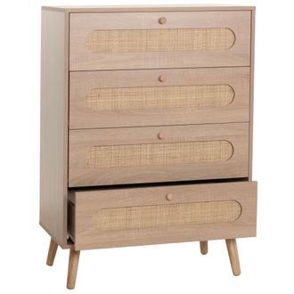 Hhg Nunca Usado] C&oacute;moda Hhg 211, Armario Aparador Aparador Alto, Madera De Rat&aacute;n Kubu, 101x71x42cm Aspecto Roble