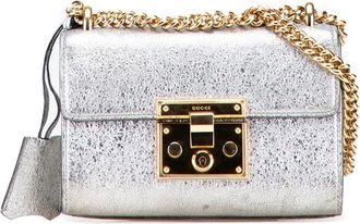 Gucci Borsa a tracolla Padlock piccola in pelle metallizzata con lucchetto 2000-2015 - Argento