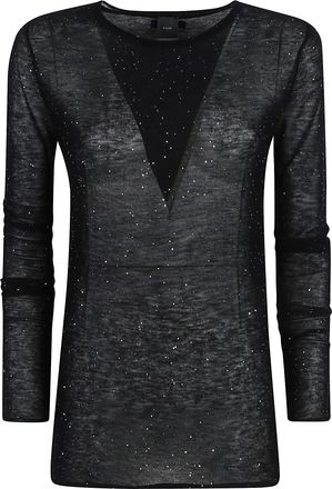 Pinko Pico Sheer Black Wool-Blend Sweater