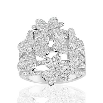 Suzy Levian Sterling Silver Cubic Zirconia Multi Flower Ring