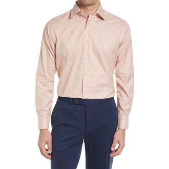 David Donahue Trim Fit Dress Shirt in Orange at Nordstrom, Size 17.5 - 32