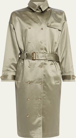 Willy Chavarria Satin Double-Breasted Midi Trench Dress