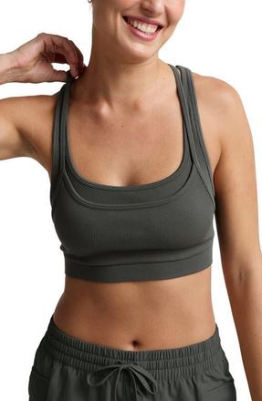 Beyond Yoga Seamless Moves Layered Sports Bra in Slate Green at Nordstrom, Size X-Small