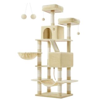 FEANDREA &Aacute;rbol para gatos grandes de 168 cm con 13 postes y 2 plataformas beige