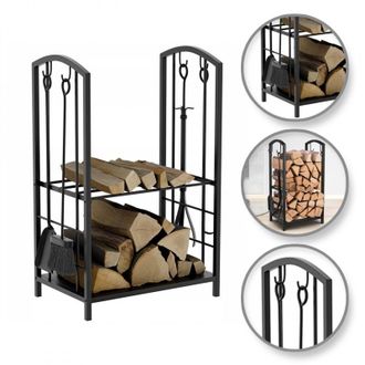 OEM Soporte, Cesta Met&aacute;lica Para Le&ntilde;a Con Accesorios 73x40x30cm Snd05