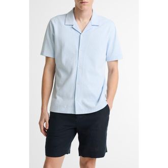 Vince Stripe Seersucker Button Down Top in Rainwater/optic White at Nordstrom, Size Xx-Large