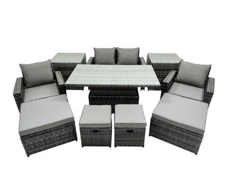 Fimous Outdoor Love Sofa Set 8 Seat Rattan Garden Furniture Set & 4 Stools in Dark Grey