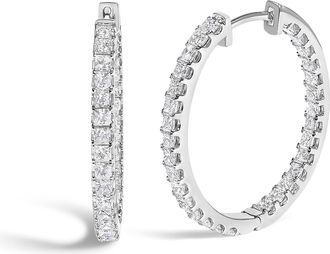 House of Brilliance 14K White Gold 3.00 Cttw Princess Diamond Inside Out Elongated Hoop Earrings