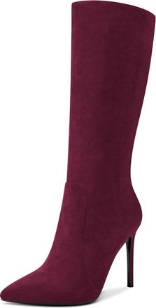 Castamere Women High Heel 10 CM Heels Pointed Toe Zipper Mid Calf Boots Wedding Office Sexy Dress Boots Red 3 UK