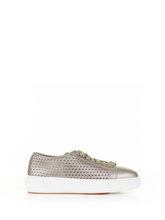 Santoni Beige Sneaker van Gelamineerd Perforeerd Leer