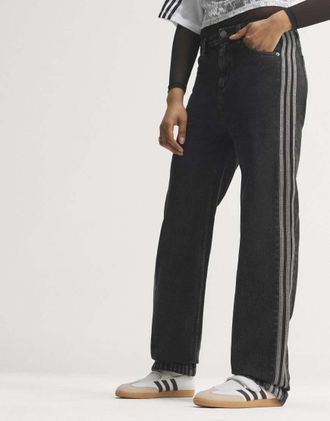 adidas Originals Firebird - Pantaloni di jeans dritti a vita medio alta neri-Nero