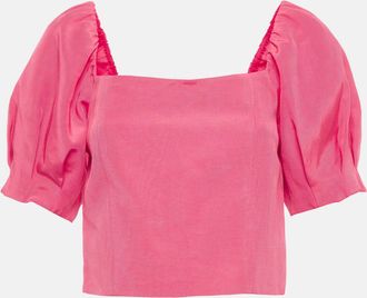 Alice & Olivia Alice + Olivia Pink Cotton Blend Puff Sleeve Joslyn Crop Top