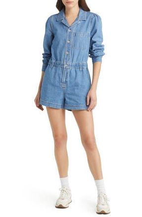 Madewell Long Sleeve Elastic Waist Denim Romper in Rushland Wash at Nordstrom Rack, Size Large