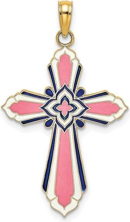 Diamond2Deal 14k Yellow Gold Enameled Reversible Same on Both Sides Cross Charm Pendant