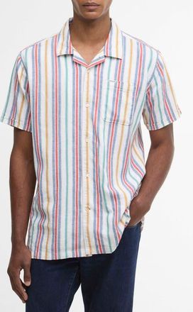Barbour Summerfit Waterbay Stripe Linen & Cotton Camp Shirt in White at Nordstrom, Size Xx-Large