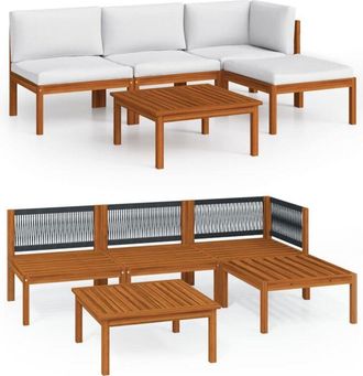 vidaXL Conjunto De Jard&iacute;n De 5 Piezas Con Cojines, Madera Color Crema, Acacia Y Cuerda Vidaxl