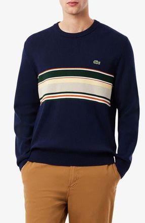 Lacoste Ottoman Stitch Stripe Cotton & Wool Sweater in 9Il Navy Blue/Sinople-Lapland at Nordstrom, Size 3