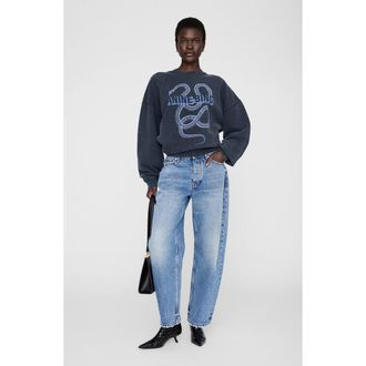 Anine Bing Harvey Crew Sweatshirt Snake in Washed Black at Nordstrom, Size Xxx-Small