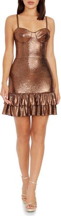 Dress The Population Arden Ruffle Hem Metallic Cocktail Dress in Bronze at Nordstrom, Size Medium