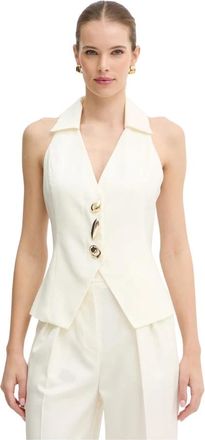Simona Corsellini Gilet met enkele knopen - Dames - Gillet - Beige - XS - Polyester - Kostuums