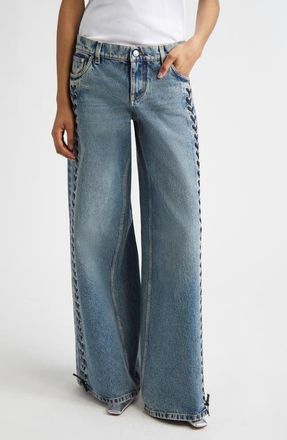 Stella McCartney Lacing Denim Wide Leg Jeans in Mid Blue at Nordstrom, Size 26