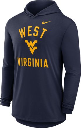 Nike West Virginia Campus Arch Nike Mens Dri-FIT College Long-Sleeve Hooded T-Shirt in Blue | 01NB41SWVN-SSR