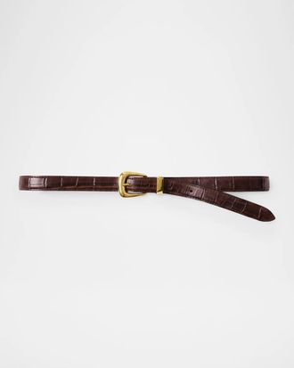 Veronica Beard Arch Slim Croc-Embossed Leather Belt