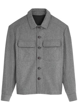 Moncler Logo-appliquéd Woven Shirt - Grey - XL