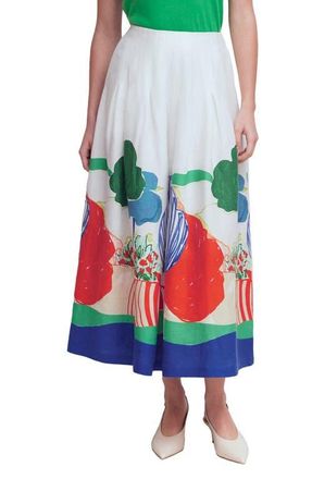 Boden Valentina Linen Skirt in Mutli Abstract Valley at Nordstrom, Size 10