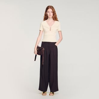 Sandro Jewelled cropped cotton T-shirt