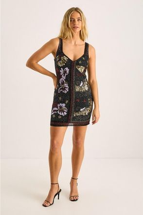 NASTY GAL Celestial Beaded Mini Dress in Black at Nordstrom, Size 10