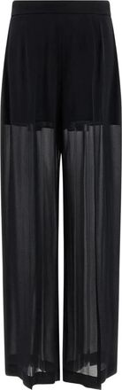 Alberta Ferretti Broeken, Dames, Zwart, S, Zwarte Zijden Palazzo Broek Transparante Paneel