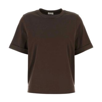 Brunello Cucinelli Brunello Cucinelli, T-Shirts, female, Brown, Size: L Cotton Jersey T-shirt with Shiny Trims