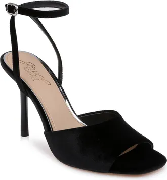 Badgley Mischka Babe Ankle Strap Sandal in Black Velvet at Nordstrom, Size 9.5