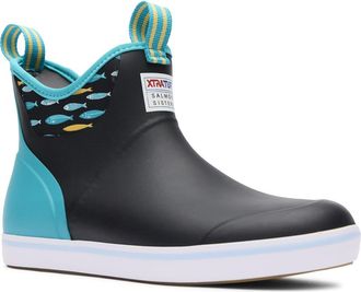 Xtratuf x Salmon Sisters Waterproof Ankle Deck Boot in Black/Tails And Scales at Nordstrom, Size 10