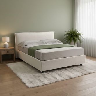 Dmora Cama Matrimonial Bruzolo, Cama Con Colch&oacute;n Incluido, Desenfundable Made In Italy, Con Almacenamiento, Beige